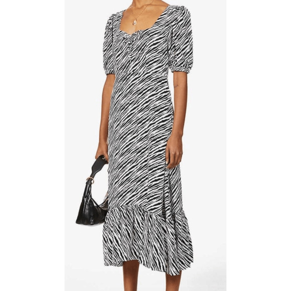 Faithfull The Brand Marie Louise Midi Dress Blance Zebra Animal Print Size US 2 - Picture 1 of 16